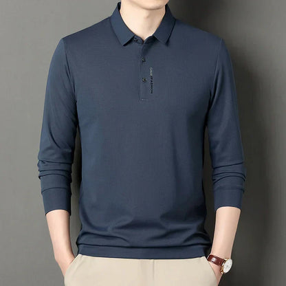Polirexio™ Men's Solid Long Sleeve T-Shirt with Lapel (Pack of 4)